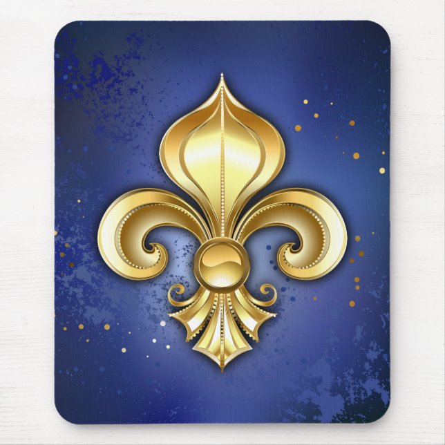 Tapis De Souris Lis d'or sur fond bleu (Devant)