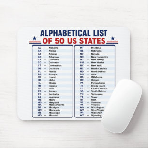 Tapis De Souris Liste alphabétique des 50 États américains - États