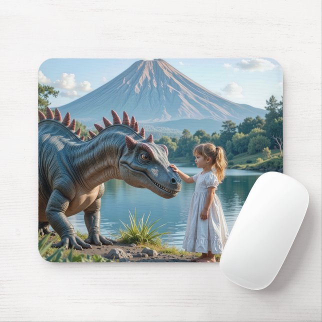 Tapis De Souris Little Girl Petting a Dinosaur (Avec souris)