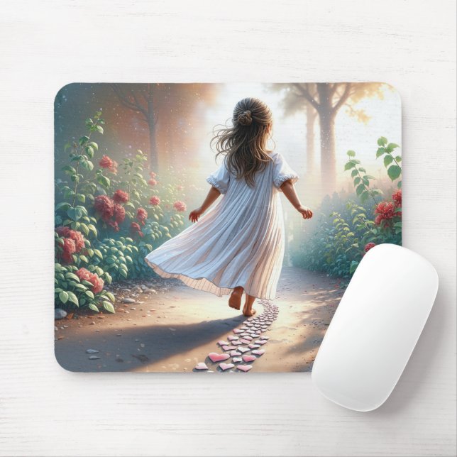 Tapis De Souris Little Girl Running On a Heart Path (Avec souris)