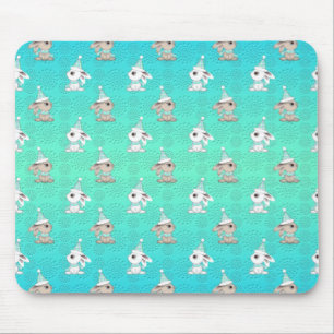Tapis De Souris Little Snow Bunnies in Hats and Scarves Pattern