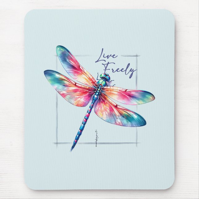 Tapis De Souris Live Freely - Dragonfly Colorful Inspirational (Devant)