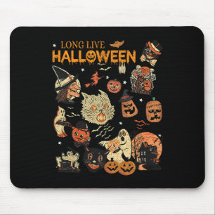 Tapis De Souris Live Halloween Citrouille Vintage sorcier fantôme 