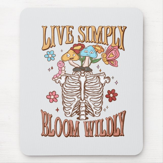 Tapis De Souris Live Simply, Bloom Wiltly - Skeleton & Champignons (Devant)