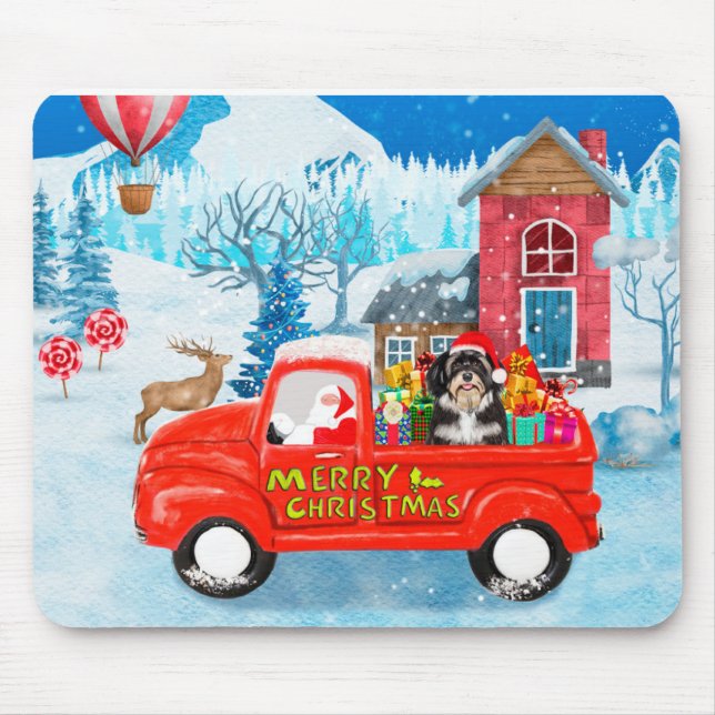 Tapis De Souris Livraison de Noël de chien Havanais Camion neige (Devant)