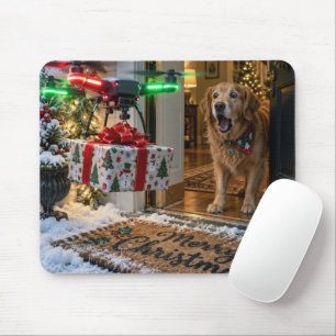 Tapis De Souris Livraison de Noël par drone avec chien surpris