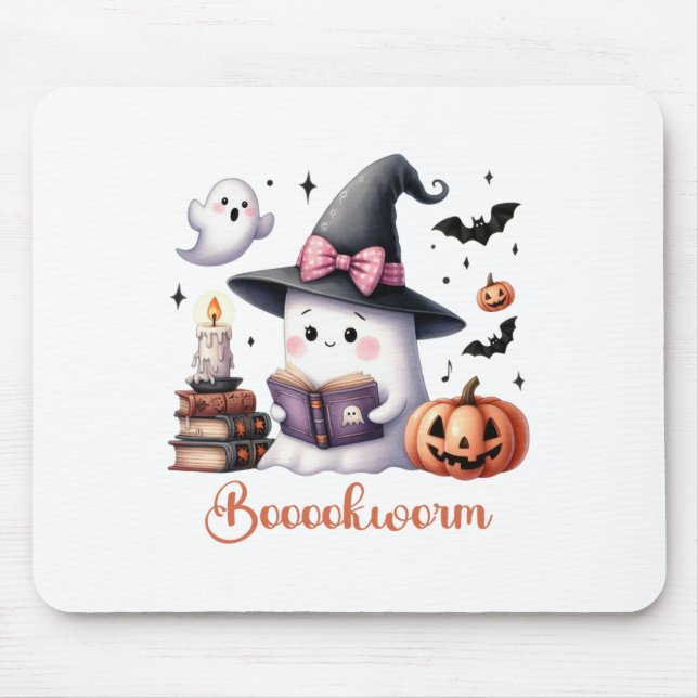 Tapis De Souris Livre de lecture de fantôme Coquette Bow Halloween (Devant)