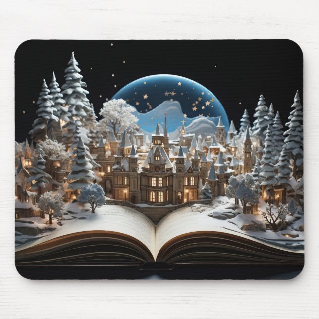 Tapis De Souris Livre de Noël Snow-Globe Village (Devant)