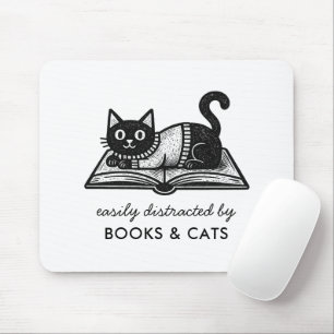 Tapis De Souris Livre Drôle de Chat Noir Bibliophile Citation