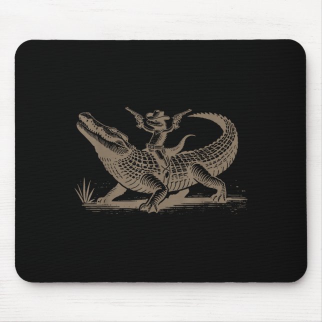 Tapis De Souris Lizard Cowboy Riding Crocodile Alligator Western A (Devant)