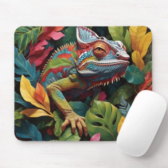 Tapis De Souris Lizard Leaves & Colour  (Colourful Lizard Tropical Jungle Art mouse pad durable dust and stain resistant.. Non-slip rubber.)