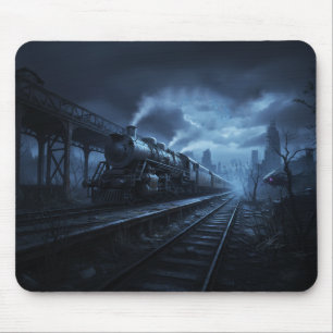 Tapis De Souris Locomotive à Vapeur par une Nuit Sombre et Orageus