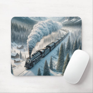 Tapis De Souris Locomotive À Vapeur vintage Dans Snowy Valley