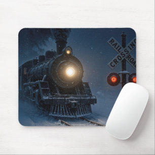 Tapis De Souris Locomotive à vapeur vintage en hiver