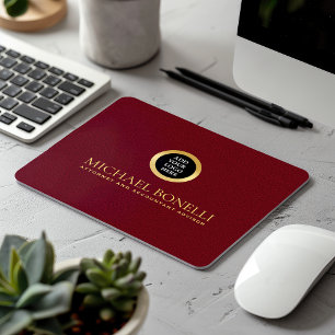 Tapis De Souris Logo Cardinal Red Leather Gold ROUND