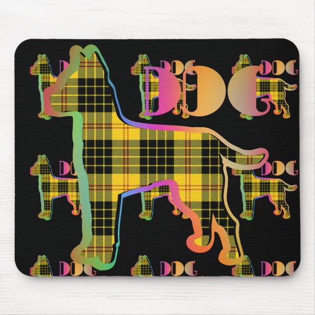 Tapis De Souris Logo de chien Jaune Plaid Répéter sur noir (Devant)