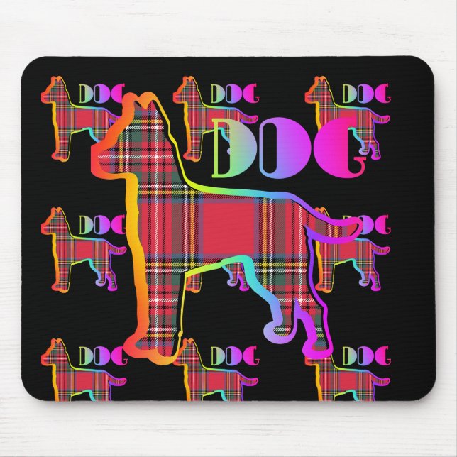 Tapis De Souris Logo de DOG Red Plaid Répéter sur noir (Devant)