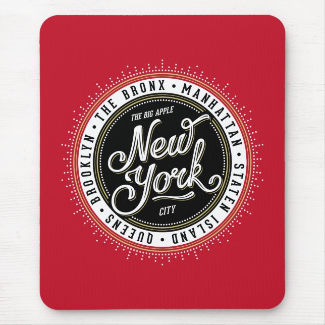 Tapis De Souris Logo de New York en rouge, noir et blanc (Devant)