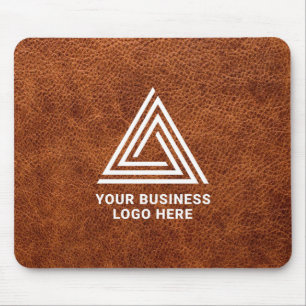 Tapis De Souris Logo d'entreprise moderne en cuir Brown Faux