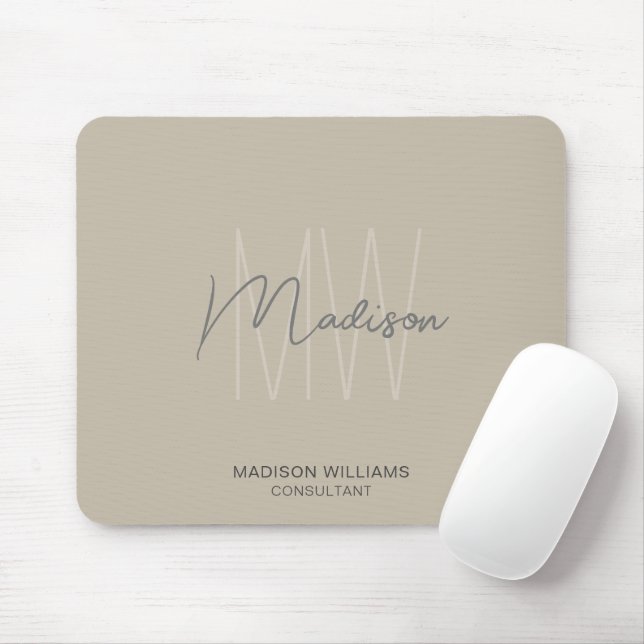 Tapis De Souris Logo Monogramme Moderne Consultant Beige (Avec souris)