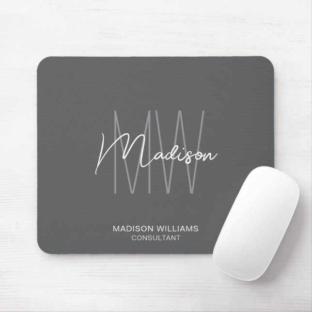 Tapis De Souris Logo Monogramme Moderne Consultant Gris (Avec souris)