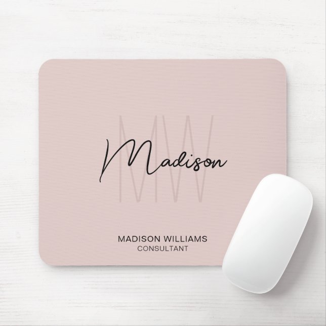 Tapis De Souris Logo Monogramme Moderne Rose Pâle Consultant (Avec souris)