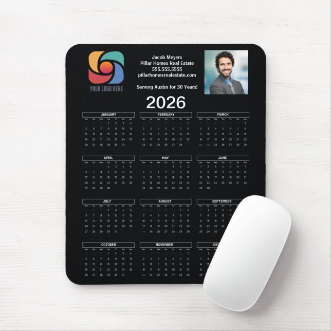 Tapis De Souris Logo professionnel personnalisé Black 2026 Calendr (Avec souris)