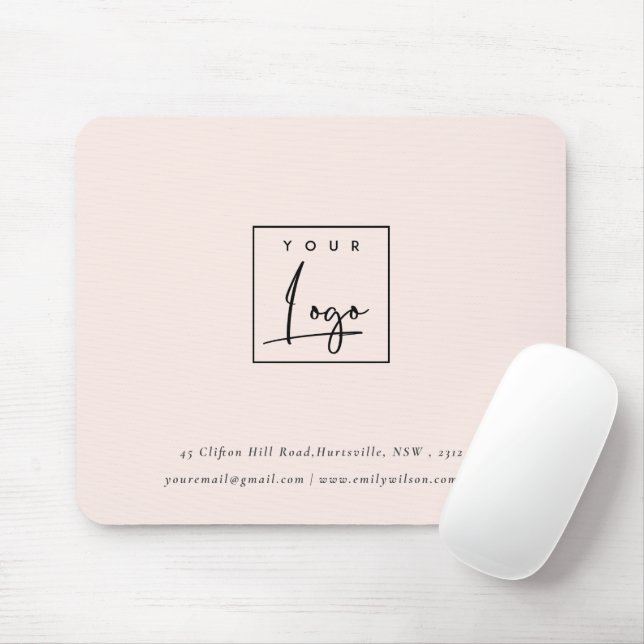 Tapis De Souris Logo promotionnel personnalisé Blush Pink simple (Avec souris)