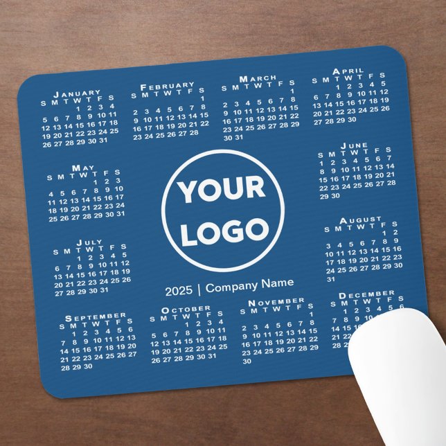 Tapis De Souris Logo simple 2025 Calendrier Business sur Blue (Simple 2025 Calendar Business Logo on Blue Mouse Pad in situ)