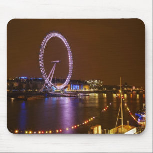 Tapis De Souris London Eye, River Thames et les lumières de