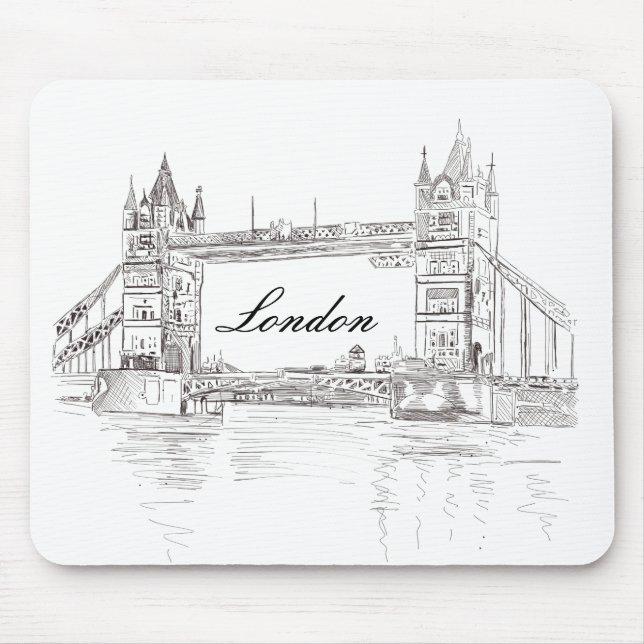 Tapis De Souris London Tower Bridge Black Ink Dessin classique (Devant)