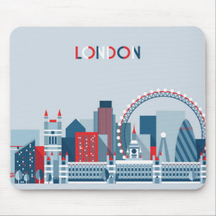 Tapis De Souris Londres, Angleterre horizon rouge, blanc et bleu