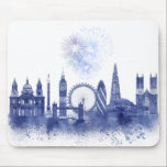 Tapis De Souris Londres Skyline - Aquarelle bleue<br><div class="desc">London Skyline Watercolor Splash Blue par Fab Funky. Il présente des sites célèbres de Londres dans un style aquarelle.</div>