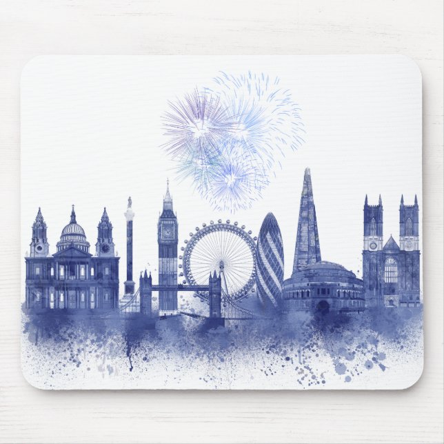 Tapis De Souris Londres Skyline - Aquarelle bleue (Devant)