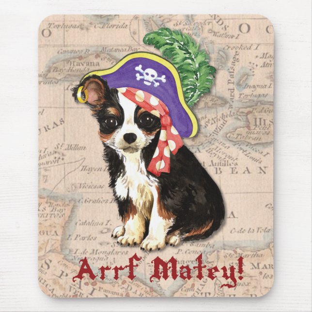 Tapis De Souris Long manteau Chihuahua Pirate (Devant)