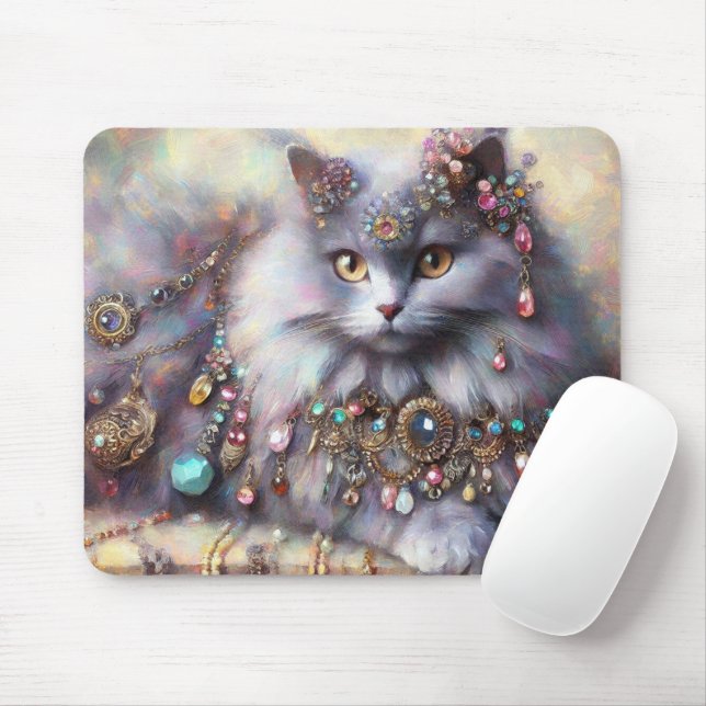 Tapis De Souris Longue Cheveux Gris Nebelung Chat Kitty Bijoux Bij (Avec souris)