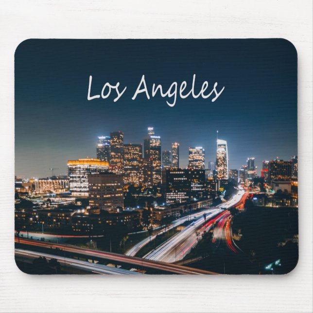 Tapis De Souris Los Angeles California City Skyline la nuit (Devant)
