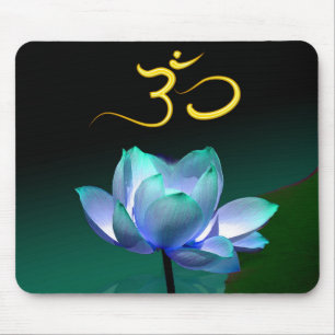 Tapis De Souris Lotus bleu en pleine floraison avec Om, mousepad