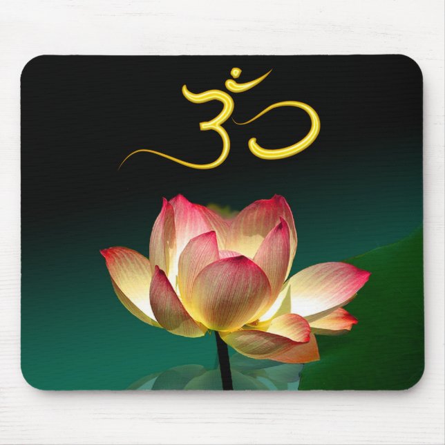 Tapis De Souris Lotus rose en pleine floraison avec Om, mousepad (Devant)