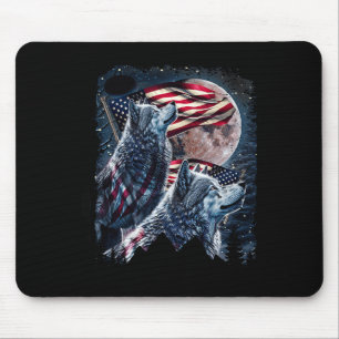 Tapis De Souris Loup 4 juillet Drapeau Américain Loups Hurleurs In