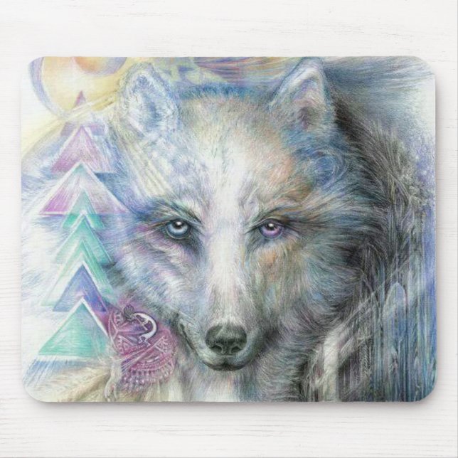 Tapis De Souris Loup blanc artistique (Devant)
