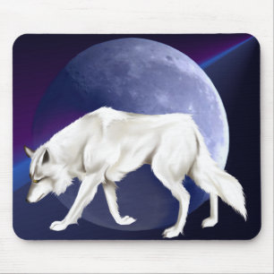 Tapis De Souris Loup blanc avec la demi-lune Mousepad