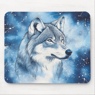 Tapis De Souris Loup Bleu Céleste Constellation Cosmique