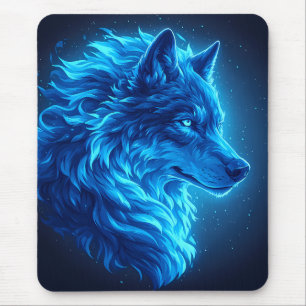 Tapis De Souris Loup Bleu Majestueux Art de Faune Fantastique Lumi