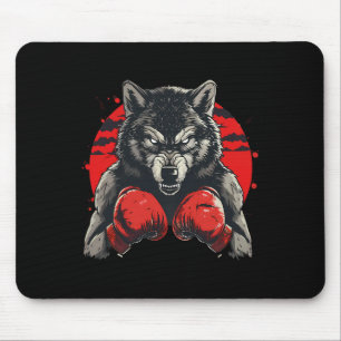 Tapis De Souris Loup boxeur avec gants de boxe Kickboxing Boxe drô