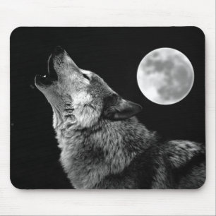 Tapis De Souris Loup de BW hurlant à la lune