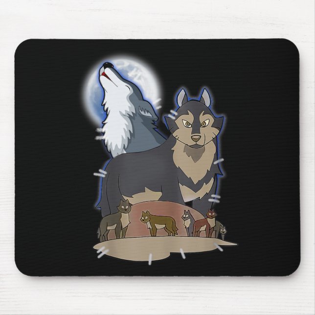 Tapis De Souris Loup de chasseur à la lune Gray Wolf chasse Wolf A (Devant)