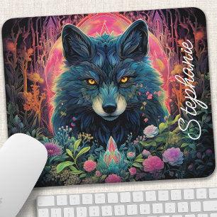 Tapis De Souris Loup de forêt florale personnalisé