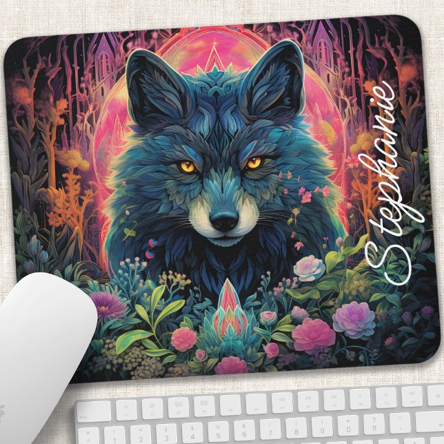 Tapis De Souris Loup de forêt florale personnalisé (Créateur téléchargé)