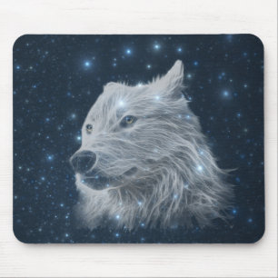 Tapis De Souris Loup en ciel nocturne étoilé